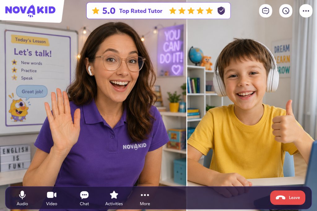 Interactive online English learning class for children with live tutor